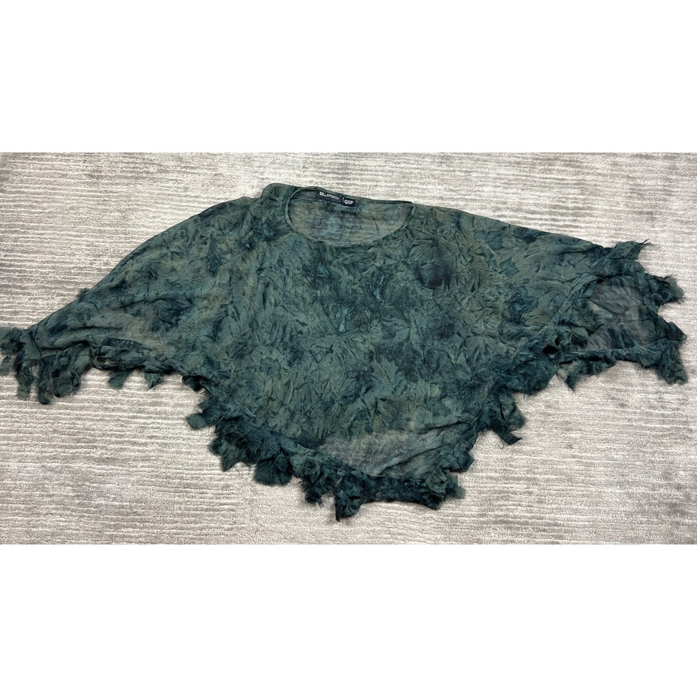 Endless Options Poncho Women Free Size Green Tie Dye Fringe Sheer Boho Top